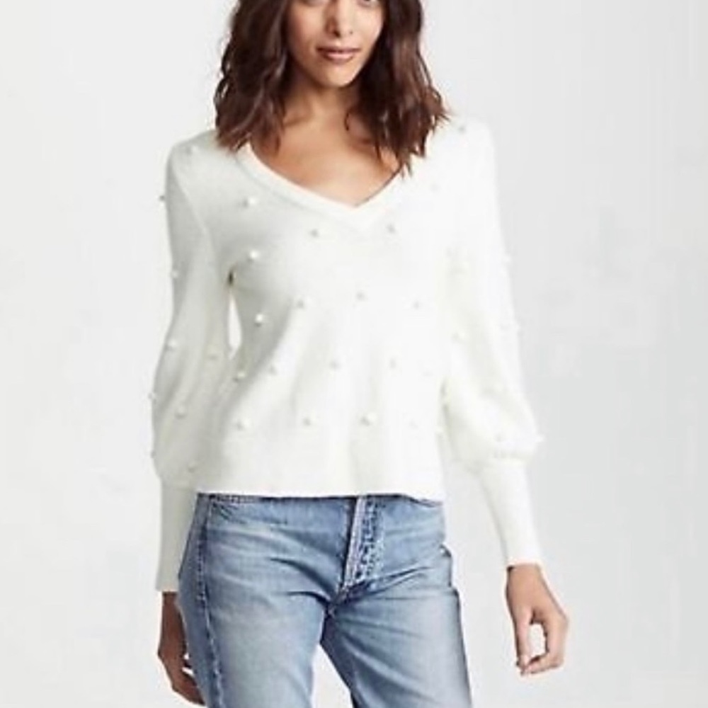 Madewell Dashwood Ivory Bobble V Neck Puff Sleeve Wool Blend Sweater Women XXL